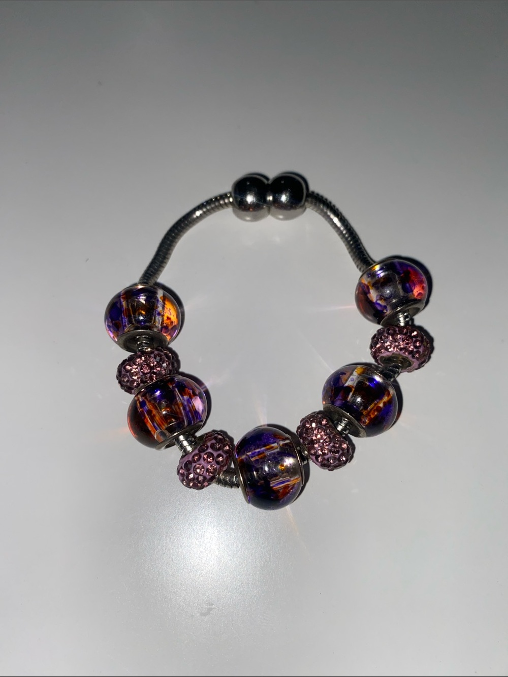 Purple Amber Glass Bead Charm Bracelet - Women Jewelry